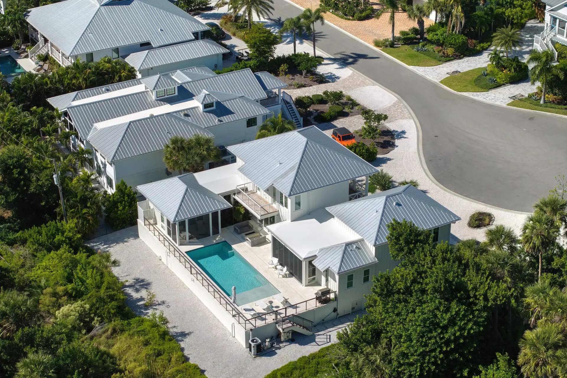 Aerial view of a South Florida roof installation by Perkins Roofing