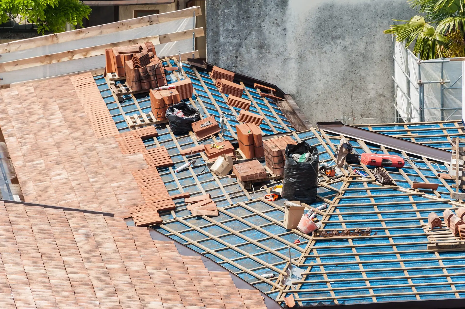 Aerial view of a South Florida residential roof installation